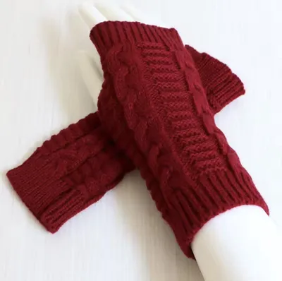 Produktbild von CHPN – Gestrickte Pulswärmer – Fingerlose Handschuhe – Strickhandschuhe – Arbeitshandschuhe – Dunkelrot – Einheitsgröße – Handwärmer – Uni