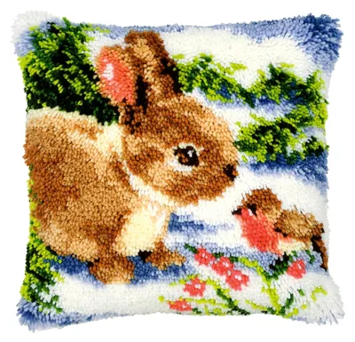 Produktbild von Knüpfkissen Set für Anfänger mit Kaninchen und Vogel