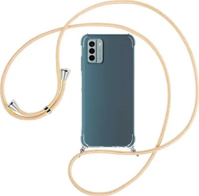 Produktbild von Handykette Backcover-Schutzhülle mit Band (Metall silberfarben) für Nokia G22 (6.5'') - Goldkordel