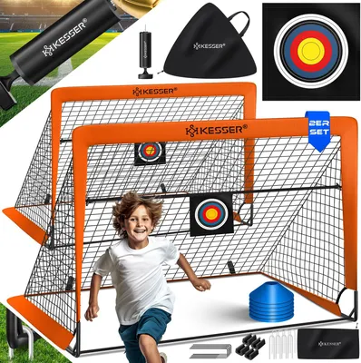 Produktbild von KESSER® Fussballtor 2er Set | Tolles Fußball Geschenk für Kinder, Indoor und Outdoor Garten : Antirutsch - Inkl. Fußball Trainingszubehör: Hütchen, Zielscheibe, Sporttasche, Ballpumpe