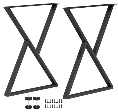 Image de Pieds de table en métal - Pieds de meubles en forme de X - Lot de 2 - Pieds réglables avec vis - Hauteur 10 cm - Noir