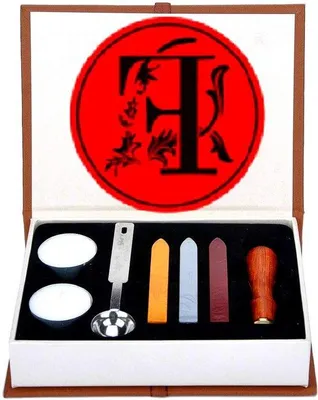 Produktbild von Famanu Wachssiegel-Stempelset - Buchstabe F - Wachssiegel-Stempel-Kit - Holzgriff - Kupferstempel - Wachssticks - Schmelzlöffel - Weiße Kerzen