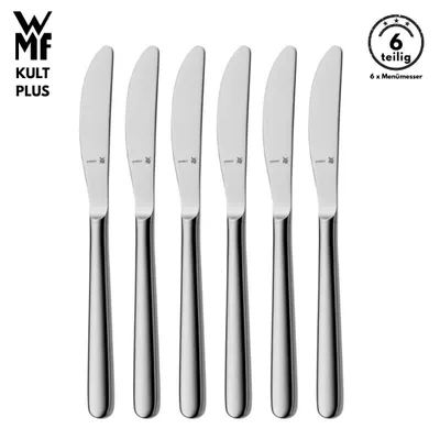 Produktbild von WMF Kult Plus Menümesser , 6-teilig, Cromargan® Edelstahl, geschmiedete Klinge, spülmaschinenfest, Tafelmesser, Messerset, Messer, Besteck set