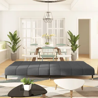 Produktbild von Design Schlafsofa 2-Sitzer Dunkelgrau Samt, Schlafsofas 2024 Neu