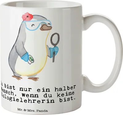 Produktbild von Mr. & Mrs. Panda Kaffeetasse Biologielehrerin Herz - Weiß - Geschenk, schöne tasse, Biologie, Spruch, Becher, Grundschule, Motivtasse, Lustig, Kaffeebecher
