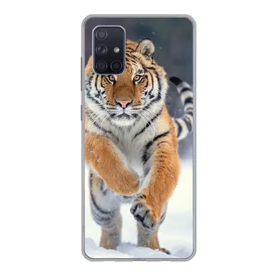 Produktbild von MuchoWow® Handyhülle Schutzhülle Hülle für Samsung Galaxy A71 Tiger - Landschaft - Schnee - Tiere Silikon Softcase Handy Hülle - Kartenbesitzer