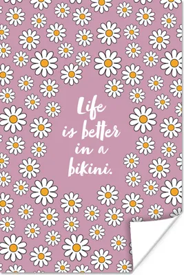 Produktbild von MuchoWow® Poster Zitat - Blumen - Rosa - Das Leben ist besser im Bikini 120x180 cm - Kunstposter