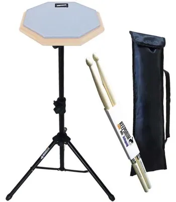 Produktbild von keepdrum DP-GY8 Practice Pad Grau mit Stativ und Sticks