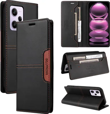 Obrázek produktu pro Pouzdro pro Xiaomi Redmi Note 12 Pro 5G/Poco X5 Pro, kožené flipové peněženkové pouzdro s přihrádkou na karty a stojánkem Černý