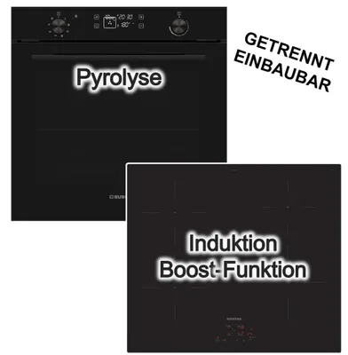 Produktbild von Herdset Burg Einbaubackofen 78 Liter Pyrolyse visioTouch + Siemens Induktionskochfeld 60 cm powerBoost touchControl