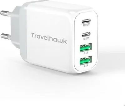 Produktbild von Travelhawk USB-C Oplader – 4-Poorts Snellader (2×USB-A & 2×USB-C)