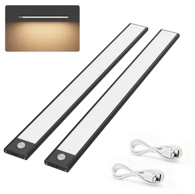 Immagine prodotto di 2 luci a LED per mobili sottopensile, da 40 cm, con sensore di movimento, ricaricabili tramite USB