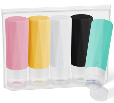 Immagine prodotto di Alyvisun, set di 5 flaconi da viaggio in silicone, capacità di 100 ml, riutilizzabili