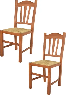 Produktbild von t m c s Tommychairs - 2er Set Stühle SILVANA  für Küche und Esszimmer, robuste Struktur aus Buchenholz, in der Farbe Kirschholz lackiert und Sitzfläche aus Stroh
