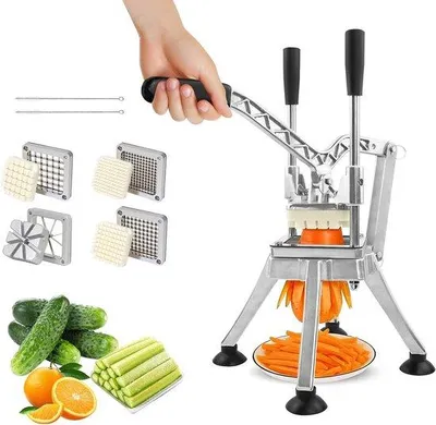 Productafbeelding van Groentesnijder RVS - Aardappel Snijder - Verse Frites Maken - Vier Scherpe Messen - 22 x 22 x 45.5 cm