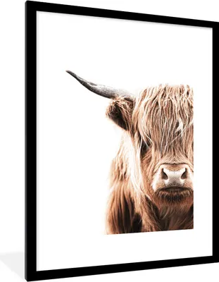Produktbild von MuchoWow® Gerahmtes Poster Schottischer Highlander - Kuh - Weiß 60x80 cm - Poster mit Schwarzem Bilderrahmen Wandposter Rahmen Foto Bilder - Wohnzimmer - Dekorationen - Prämie