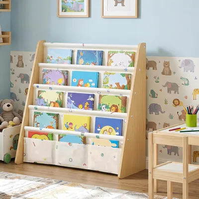 Produktbild von SONGMICS Kinderregal Bücherregal mit 4 Ebenen Sicher und Stabil für Kinderzimmer 62,4 x 25 x 60 cm Buchenbeige