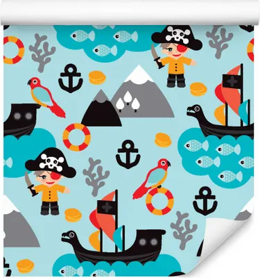 Produktbild von 10m VLIES TAPETE Rolle Kinderzimmer Junge Meer Vügel Piraten Bote XXL