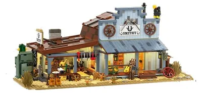 Produktbild von Wildwest-Schmiede-Bauset - Modellbausatz - 1718 Teile - LED-Beleuchtung - ABS-Kunststoff - Kleine Bausteine - Ohne Verpackung