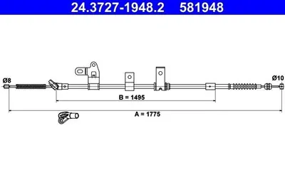 Produktbild von ATE Handbremsseil Seilzug Feststellbremse für TOYOTA PRIUS Liftback (NHW20) Hinten Links 24.3727-1948.2