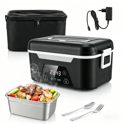 Produktbild von Tragbare kabellose beheizte Lunchbox - Elektrische 1,4 L Brotdose - 18000 mAh Akku - LED-Display - 60 W - Für Arbeit, Reise, Auto - Schwarz