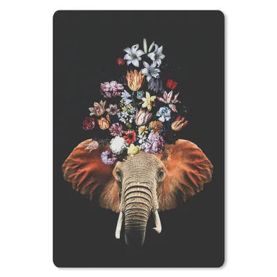 Produktbild von MuchoWow® Mauspad Mousepad Elefant - Blumen - Schwarz 40x60 cm - Mousepads - Maus Mat - Pad - Mausunterlage - Schreibtisch Accesoire