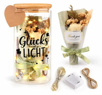 Immagine prodotto di Luce a LED per bottiglie, "Luce della Fortuna", con fiori secchi, ideale per regali in denaro e occasioni speciali