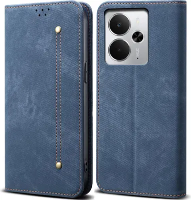Immagine prodotto di Custodia per Realme 14, custodia a portafoglio in pelle con chiusura magnetica e supporto blu