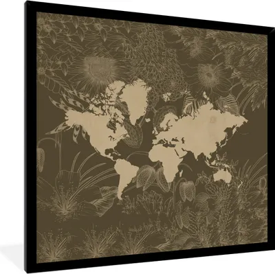 Produktbild von MuchoWow® MuchoWow® Gerahmtes Poster Weltkarte - Pflanzen - Braun 40x40 cm - Poster mit zchwarzem Bilderrahmen - Mit Rahmen - Wanddekoration Schlafzimmer