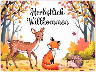 Produktbild von Herbstlich Willkommen Metallschild XXL in 28x38 cm mit Tieren des Waldes