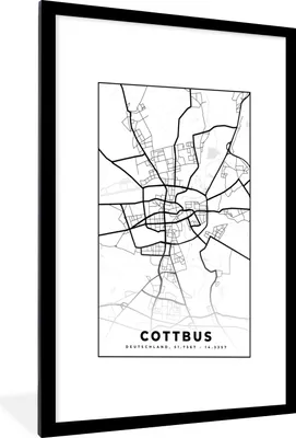 Produktbild von MuchoWow® Gerahmtes Poster Cottbus - Karte - Stadtplan - Wegbeschreibung 60x90 cm - Poster mit Schwarzem Bilderrahmen Wandposter Rahmen Foto Bilder - Dekoration - Wandposter Wohnzimmer - Hochwertig