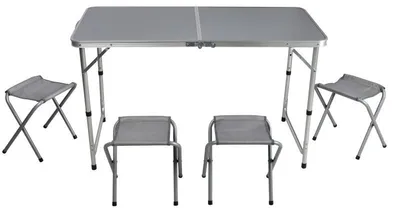 Image de Table pliante 120cm Camping + 4 Tabourets Aluminium - Ensemble Compact Transportable Gris