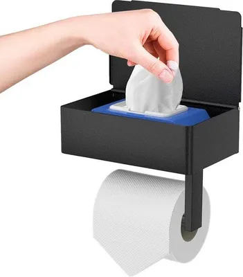Produktbild von Famanu Toilettenpapierhalter Edelstahl Selbstklebend - Wandmontage Papierhalter für Küche und Bad - Schwarz