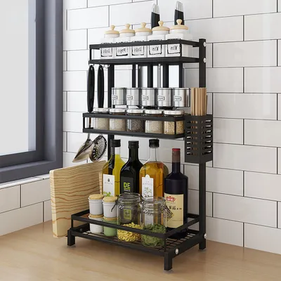Produktbild von 3 Etagen Gewürzregal Küchenregal Gewürzständer Ablage Küchenarbeitsplatte Organizer 34x2x61cm