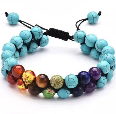 Produktbild von Armband Set Zweireihiges Chakra Armband Damen Herren, Edelstein Armband, J0364, Blau