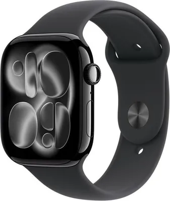Produktbild von Smartwatch, Apple Watch Series 11 GPS, 46mm, Jet Black Aluminium Gehäuse, Schwarzes Sportarmband M/L