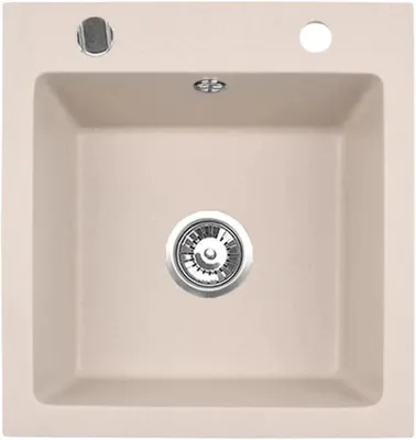 Produktbild von VBChome Granitspüle 50 x 48 cm Beige Einzelbecken Einbauspüle Gesprenkelt Pflegeleichtes Spülbecken mit Siphon Ideal für kleine Küchen