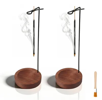 Productafbeelding van Rookstokhouders - Set van 2 stuks, van hout, met kwastje - Geschikt voor meditatie, aromatherapie, ontspanning, yoga en decoratie