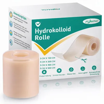 Produktbild von Hydrokolloid Pflaster Rolle, 5cmx365cm Hydrokolloid Roll Selbstklebender Wasserfestes Hydrocolloid Roll Bandagen Rolle Atmungsaktive Hautfreundlich