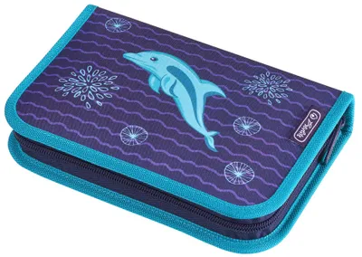 Obrázok produktu pre Herlitz Dolphin, Mäkké puzdro na perá, Polyester, Modrá, Fialová, Obrázok, Zips, Detské