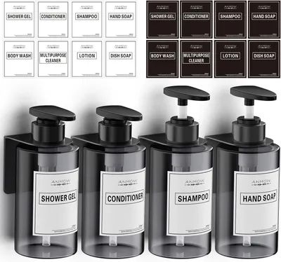 Imagen del producto de Juego de dispensadores de jabón para colgar en la pared, 4 unidades de 300 ml, sin necesidad de taladrar, ideal para cocina y baño