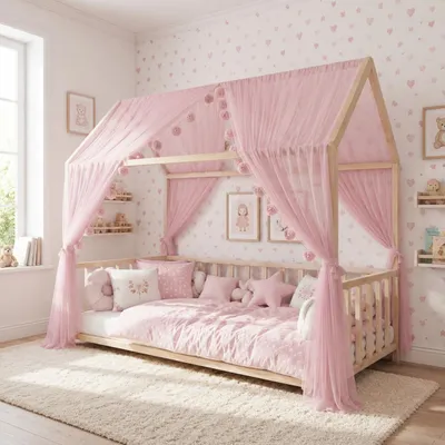 Image de Ciel de lit pour chambre d'enfant Ciel de lit rose pour lit d'enfant Baldaquin Ciel de lit pour fille Chambre de princesse 340cm