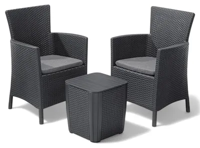 Immagine prodotto di Salotto per esterno in resina effetto rattan 2 poltrone e 1 tavolino con cuscini Iowa Balcony