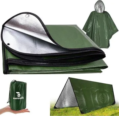 Produktbild von Schwere Notdecke - Regenponcho - Verdickte Bivak-Schlafsack-Hülle - Notfall-Rettungsdecke - Wiederverwendbare Plane - Wasserdichte, reflektierende Plane - Dreischichtig
