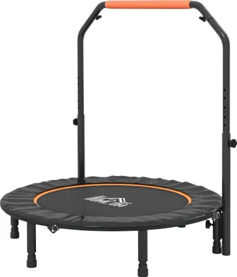 Obrázek produktu pro Fitness trampolína - Mini trampolína - Průměr 114 cm - Skládací - Nastavitelná rukojeť (4 úrovně) - Ocelový rám - Kardio a trénink nohou - Oranžová barva