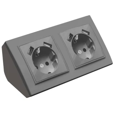 Produktbild von Ecksteckdose 2-fach Steckdose mit USB Steckdosenblock 45° Verteilerdose silber.