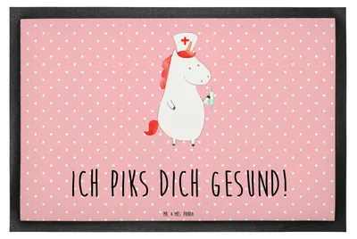 Produktbild von Mr. & Mrs. Panda Schmutzfangmatte Einhorn Krankenschwester 50 x 75 cm - Rot Pastell - Geschenk, Ärztin, Fussmatte, Schmutzfangteppich, Schuhabstreifer, fußmatte, Unicorn