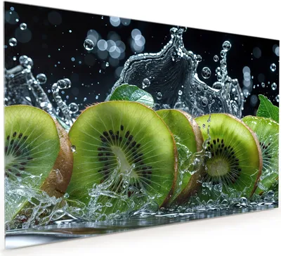 Produktbild von Küchenrückwand Spritzschutz Glas mit Motiv Kiwi und Wasser 40 x 40 cm