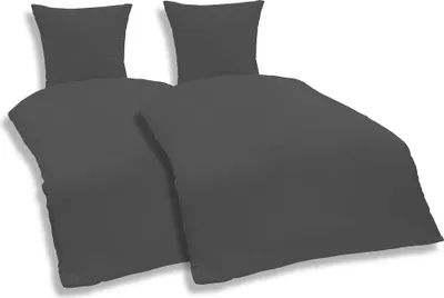 Produktbild von 4 teilige Uni Bettwäsche 135 x 200 cm anthrazit Einfarbig Mikrofaser Garnitur