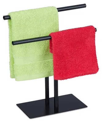 Produktbild von TRANKIELO® - Handtuchhalter mit 2 Stangen - Schwarz, 31 x 28,5 x 12 cm - Für Waschlappen und Schmuck